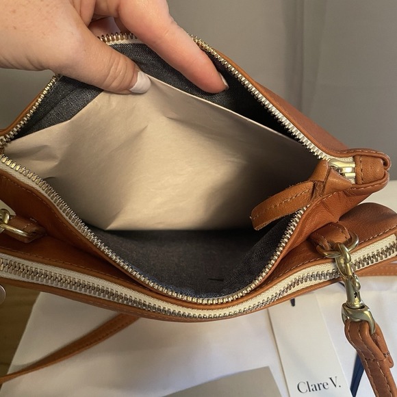 CLARE  V. Double Sac Bretelle Tan Neptune Brown Shoulder Bag Clutch Purse NEW - Picture 14 of 16